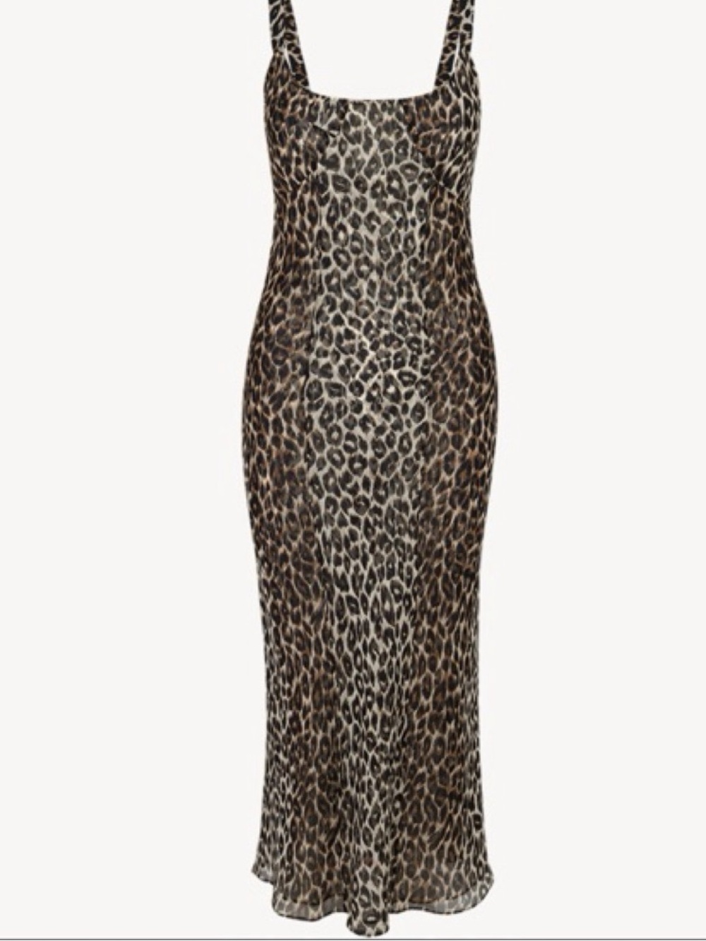 100% Silk Sheer Low Back Leopard Print Square Neck Slip Dress - Brown/Black